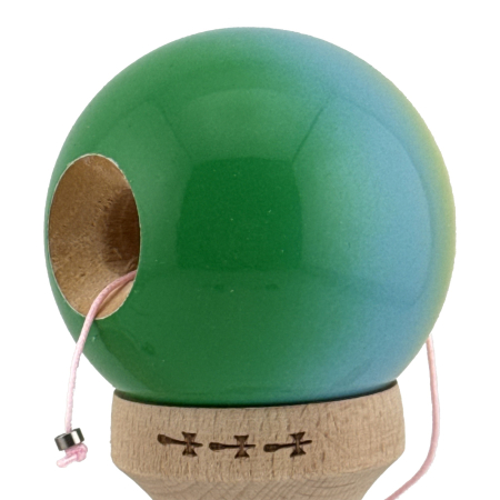 Kendama X Originala, Profesionala, , Big Cups V2, Super Sticky Cupe Mari, Rulment Metalic cu Ata 55 cm, Galben/Albastru deschis/Verde [4]