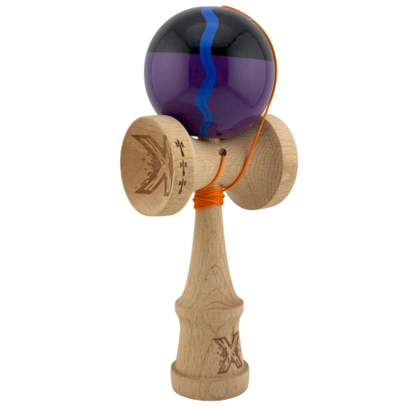 Kendama X Originala, Profesionala, , Big Cups V2, Super Sticky Cupe Mari, Rulment Metalic cu Ata 55 cm, Negru Mov cu Linii [4]