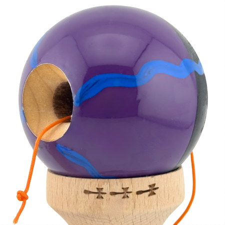 Kendama X Originala, Profesionala, , Big Cups V2, Super Sticky Cupe Mari, Rulment Metalic cu Ata 55 cm, Negru Mov cu Linii [2]