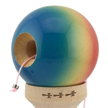 Kendama X Originala, Profesionala, , Big Cups V2, Super Sticky Cupe Mari, Rulment Metalic cu Ata 55 cm, Rosu/Galben/Albastru [5]