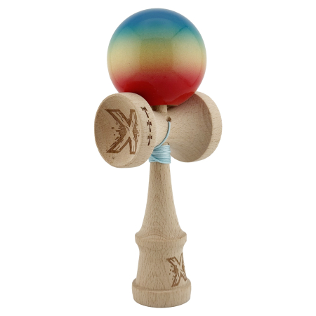 Kendama X Originala, Profesionala, , Big Cups V2, Super Sticky Cupe Mari, Rulment Metalic cu Ata 55 cm, Rosu/Galben/Albastru [9]