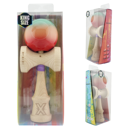 Kendama X Originala, Profesionala, , Big Cups V2, Super Sticky Cupe Mari, Rulment Metalic cu Ata 55 cm, Rosu/Verde [9]