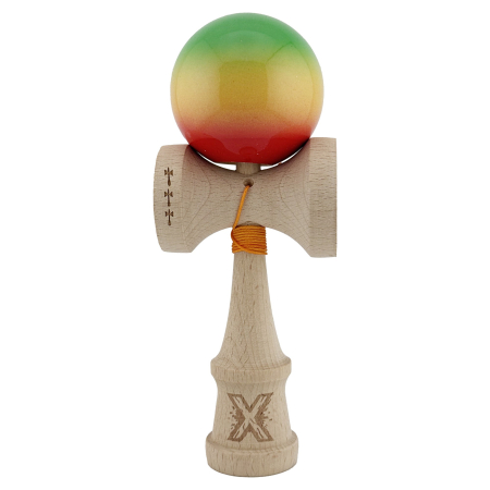 Kendama Super Sticky V2 Cupe Mari - Kendama X Originala, Profesionala, , Big Cups V2, Super Sticky Cupe Mari, Rulment Metalic cu Ata 55 cm, Verde/Galben/Rosu