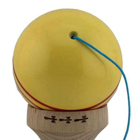 Kendama X Originala, Profesionala, , Big Cups V2, Super Sticky Legendary Cupe Mari, Rulment Metalic cu Ata 55 cm, Galben/Linii Rosii [7]