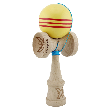 Kendama X Originala, Profesionala, , Big Cups V2, Super Sticky Legendary Cupe Mari, Rulment Metalic cu Ata 55 cm, Galben/Linii Rosii [1]