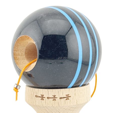 Kendama X Originala, Profesionala, , Big Cups V2, Super Sticky Legendary Cupe Mari, Rulment Metalic cu Ata 55 cm, Negru/Linii Albastre deschise [5]