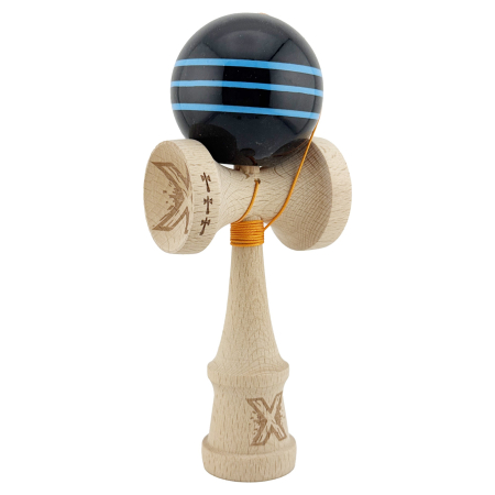 Kendama X Originala, Profesionala, , Big Cups V2, Super Sticky Legendary Cupe Mari, Rulment Metalic cu Ata 55 cm, Negru/Linii Albastre deschise [1]