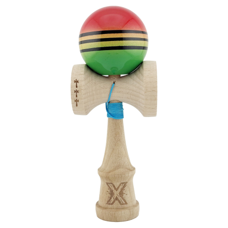 Kendama Super Sticky V2 Cupe Mari - Kendama X Originala, Profesionala, , Big Cups V2, Super Sticky Legendary Cupe Mari, Rulment Metalic cu Ata 55 cm, Rosu/Galben/Verde