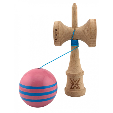 Kendama X Originala, Profesionala, , Big Cups V2, Super Sticky Legendary Cupe Mari, Rulment Metalic cu Ata 55 cm, Roz/Linii Albastre deschise [6]