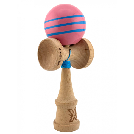 Kendama X Originala, Profesionala, , Big Cups V2, Super Sticky Legendary Cupe Mari, Rulment Metalic cu Ata 55 cm, Roz/Linii Albastre deschise [4]