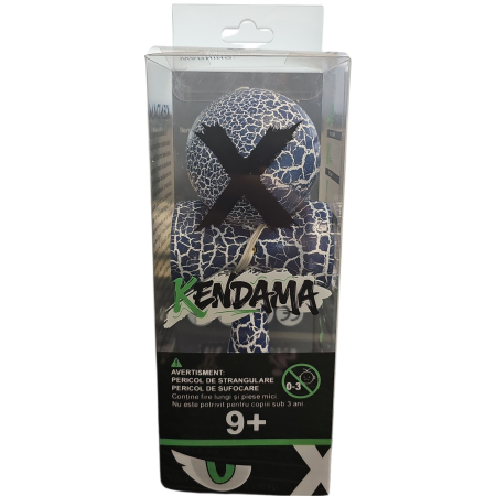 Kendama X Originala, Profesionala, , Cracked, din Lemn, 18 cm, Albastru/Alb [3]