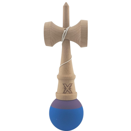 Kendama X Originala, Profesionala, , din Lemn, Rubber Grip, 18 cm, Albastru/Mov [2]