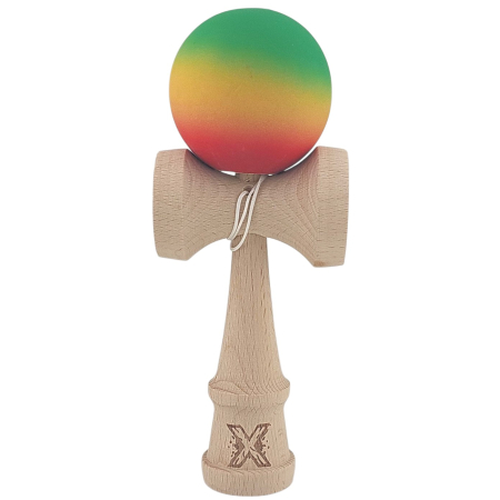 Kendama Rubber Grip - Kendama X Originala, Profesionala, , din Lemn, Rubber Grip, 18 cm, Gradient Verde/Galben/Rosu