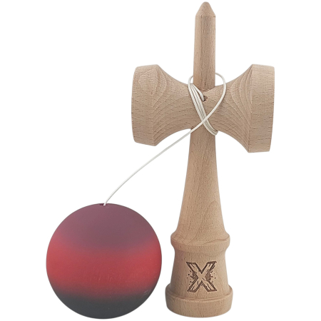 Kendama X Originala, Profesionala, , din Lemn, Rubber Grip, 18 cm, Mov/Rosu/Negru [1]