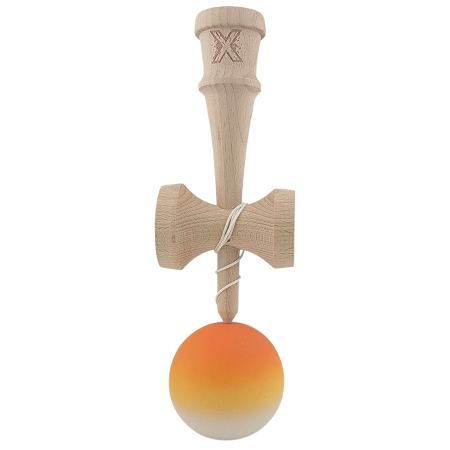 Kendama X Originala, Profesionala, , din Lemn, Rubber Grip, 18 cm, Portocaliu/Galben/Alb [2]