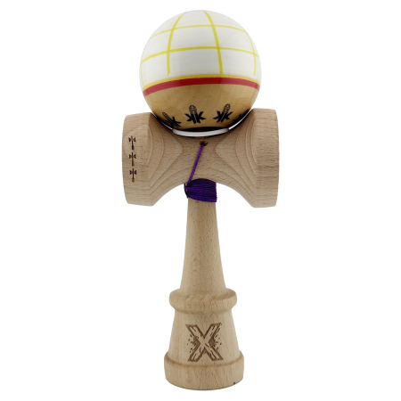 Kendama X Originala, Profesionala, , Legendary Glob, Cupe Mari KING SIZE V3, Super Sticky, Gaura in Baza, Rulment Metalic, din lemn 18 cm, Ata 55 cm, Alb/Galben/Rosu [1]