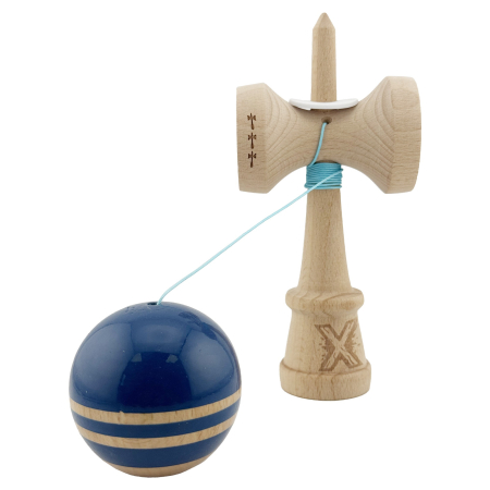 Kendama X Originala RAINBOW, Profesionala, , Cupe Mari KING SIZE V3, Super Sticky, Gaura in Baza, Rulment Metalic, din lemn 18 cm, Ata 55 cm, Albastru/Maro [3]