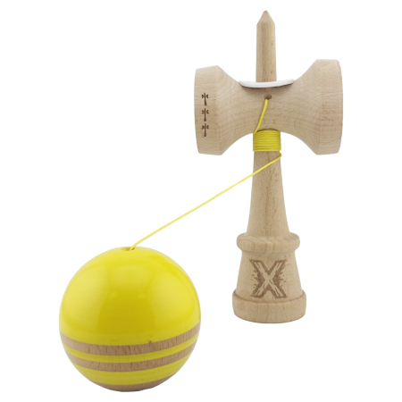 Kendama X Originala RAINBOW, Profesionala, , Cupe Mari KING SIZE V3, Super Sticky, Gaura in Baza, Rulment Metalic, din lemn 18 cm, Ata 55 cm, Galben/Maro [3]