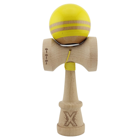 Kendama X Originala RAINBOW, Profesionala, , Cupe Mari KING SIZE V3, Super Sticky, Gaura in Baza, Rulment Metalic, din lemn 18 cm, Ata 55 cm, Galben/Maro [1]