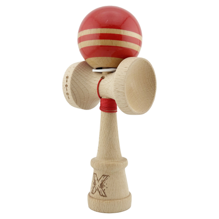 Kendama X Originala RAINBOW, Profesionala, , Cupe Mari KING SIZE V3, Super Sticky, Gaura in Baza, Rulment Metalic, din lemn 18 cm, Ata 55 cm, Rosu/Maro [2]