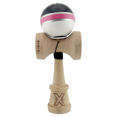 Kendama X Originala ROYAL SPIKE, Profesionala, , Cupe Mari KING SIZE V3, Super Sticky, Gaura in Baza, Rulment Metalic, din lemn 18 cm, Ata 55 cm, Inel Roz [1]