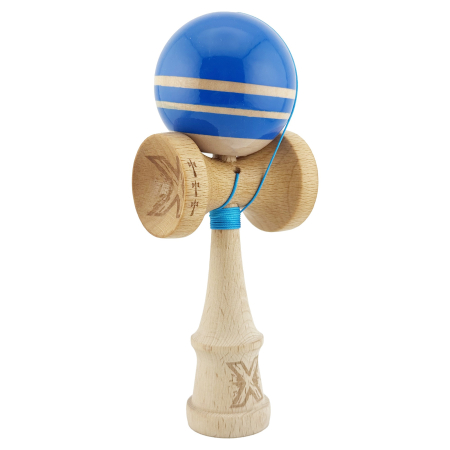 Kendama X Rainbow Originala, Profesionala, , Big Cups V2, Super Sticky cu Cupe Mari, Rulment Metalic, din lemn 18 cm, Ata 55 cm, Albastru/Maro [1]