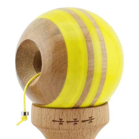 Kendama X Rainbow Originala, Profesionala, , Big Cups V2, Super Sticky cu Cupe Mari, Rulment Metalic, din lemn 18 cm, Ata 55 cm, Galben/Maro [4]