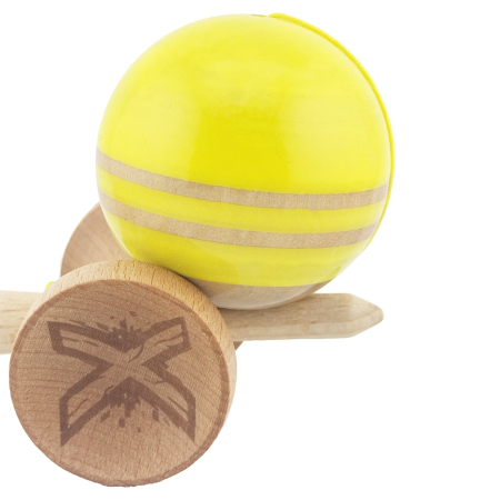 Kendama X Rainbow Originala, Profesionala, , Big Cups V2, Super Sticky cu Cupe Mari, Rulment Metalic, din lemn 18 cm, Ata 55 cm, Galben/Maro [6]