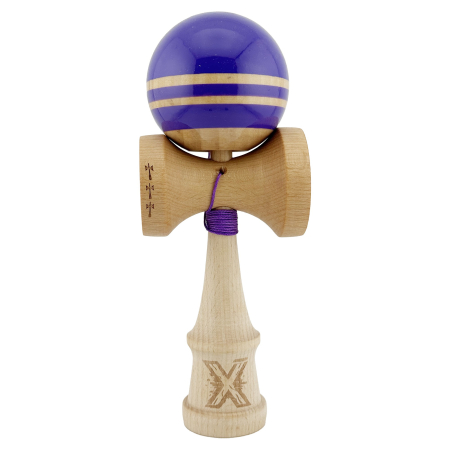 Kendama Rainbow V2 Cupe Mari - Kendama X Rainbow Originala, Profesionala, , Big Cups V2, Super Sticky cu Cupe Mari, Rulment Metalic, din lemn 18 cm, Ata 55 cm, Indigo/Maro
