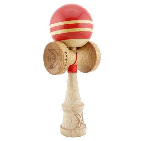 Kendama X Rainbow Originala, Profesionala, , Big Cups V2, Super Sticky cu Cupe Mari, Rulment Metalic, din lemn 18 cm, Ata 55 cm, Rosu/Maro [8]