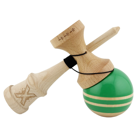 Kendama X Rainbow Originala, Profesionala, , Big Cups V2, Super Sticky cu Cupe Mari, Rulment Metalic, din lemn 18 cm, Ata 55 cm, Verde/Maro [3]