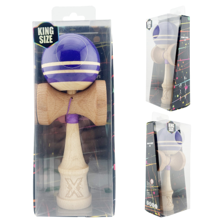 Kendama X Rainbow Originala, Profesionala, , Big Cups V2, Super Sticky cu Cupe Mari, Rulment Metalic, din lemn 18 cm, Ata 55 cm, Violet/Maro [9]