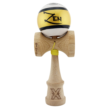 Kendama Legendary V2 Cupe Mari - Kendama X ZEN Originala, Profesionala, , Big Cups V2, Super Sticky Legendary Cupe Mari, Rulment Metalic cu Ata 55 cm, Auriu/Alb
