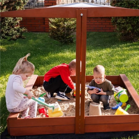 Lada nisip din lemn cu acoperis reglabil, 140x140x121 cm, maro [5]