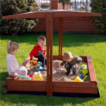 Lada nisip din lemn cu acoperis reglabil, 140x140x121 cm, maro [6]
