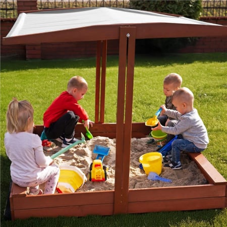 Lada nisip din lemn cu acoperis reglabil, 140x140x121 cm, maro [14]
