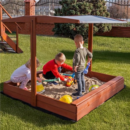 Lada nisip din lemn cu acoperis reglabil, 140x140x121 cm, maro [7]