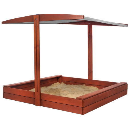 Articole copii - Lada nisip din lemn cu acoperis reglabil, 140x140x121 cm, maro