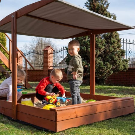Lada nisip din lemn cu acoperis reglabil, 140x140x121 cm, maro [8]