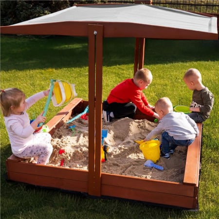 Lada nisip din lemn cu acoperis reglabil, 140x140x121 cm, maro [15]