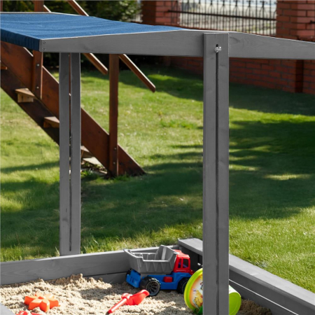 Lada nisip din lemn cu acoperis reglabil si capac, pliabila, 120x120x120 cm, gri [35]