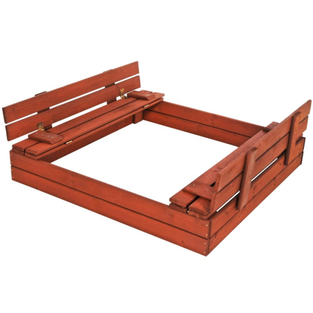 Lada nisip din lemn pliabila cu capac si bancute, 120x120x41 cm, maro [4]