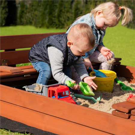 Lada nisip din lemn pliabila cu capac si bancute, 120x120x41 cm, maro [34]