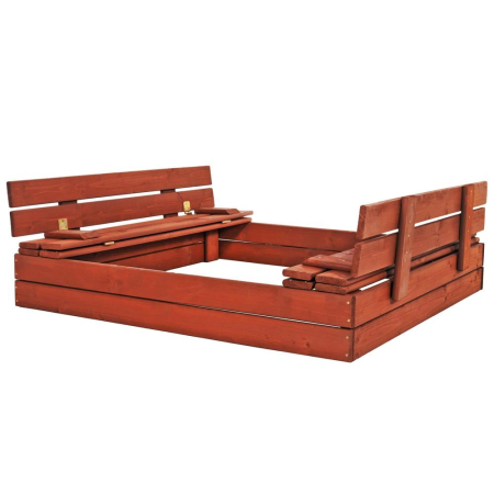 Lada nisip din lemn pliabila cu capac si bancute, 120x120x41 cm, maro [9]