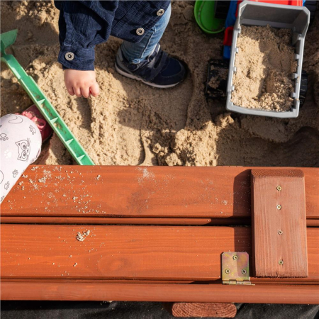 Lada nisip din lemn pliabila cu capac si bancute, 120x120x41 cm, maro [30]