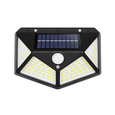 Lampi solare - Lampa cu incarcare solara pentru exterior, 100 LED cu distanta de inductie, montaj pe perete, fara cabluri, cu 4 fete, 