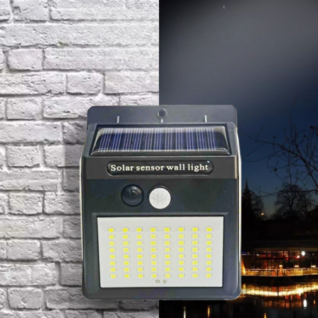 Lampa cu incarcare solara si senzor de miscare pentru exterior, 64 LED cu distanta de inductie, montaj pe perete, fara cabluri,  [5]