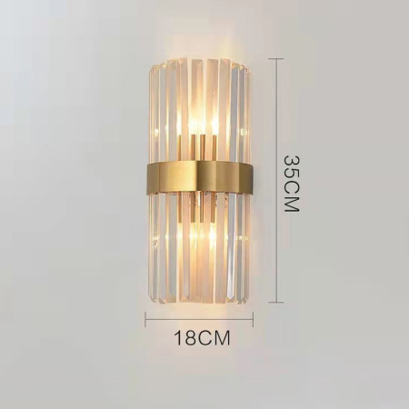 Lampa de Perete in Interior, , Lampa de Lux pentru Decor de Interior, Corp de Iluminat Tip aplica, din Inox Auriu si Cristal, Lumina Calda Rece Neutra, 35 x 18 cm, Ideal pentru Camere Mici si Medii, Transparent Auriu [1]
