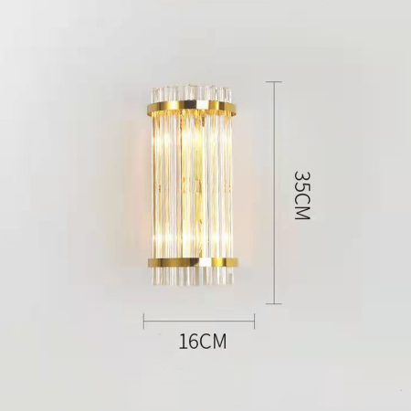 Lampa de Perete in Interior, , Lampa de Lux pentru Decor de Interior, Corp de Iluminat Tip aplica, din Inox Auriu si Cristal, Lumina Calda Rece Neutra, 35 x 16 cm, Ideal pentru Camere Mici si Medii, Transparent Auriu [1]