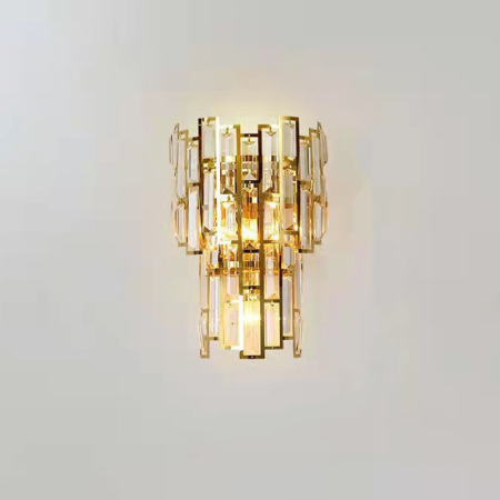 Lampi de veghe - Lampa de Perete in Interior, , Lampa de Lux pentru Decor de Interior, Corp de Iluminat Tip aplica, din Inox Auriu si Cristal, Lumina Calda Rece Neutra, 39x24 cm, Ideal pentru Camere Mici si Medii, Auriu